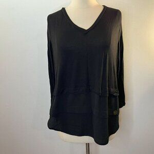 Michael Kors Women's Black V-neck 3/4 Sleeve Top - Size Medium